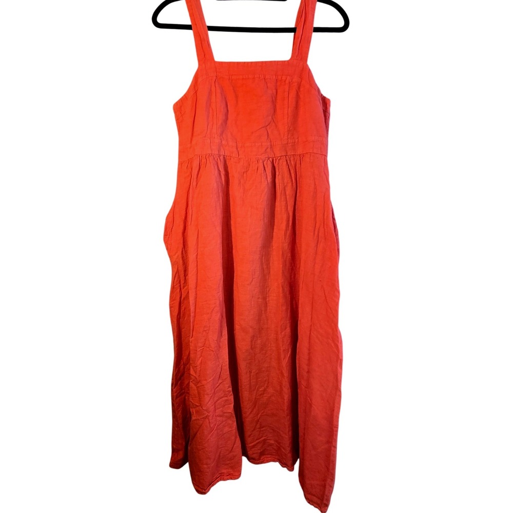 Francesca Bettini Italy‎ Linen Cotton Red Midi Dress XL Pockets Smocked Back